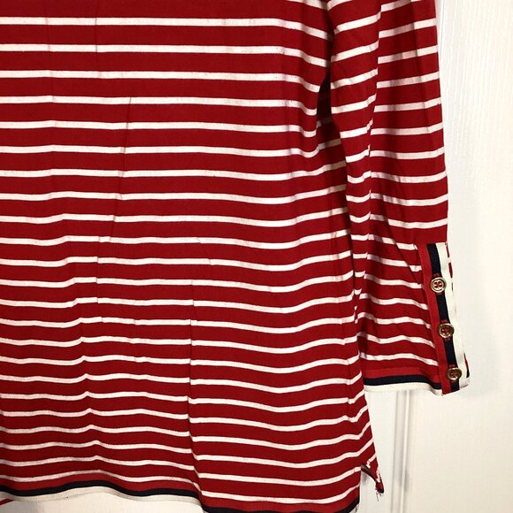 Talbots Womens Red White Strip T-Shirt 3/4 sleeves Size M Stretchy Casual Preppy - Picture 2 of 8